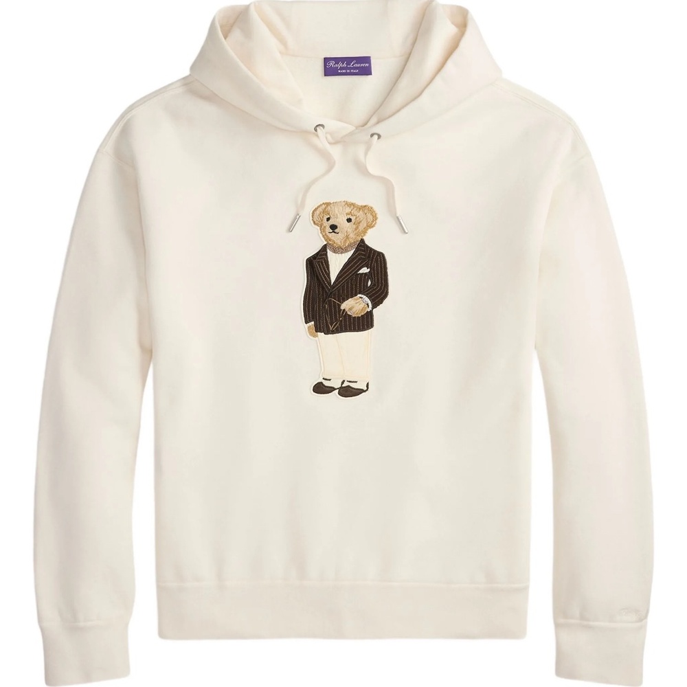 RALPH LAUREN Polo Bear Cotton-Cashmere Fleece Hoodie Size-L Purple Label